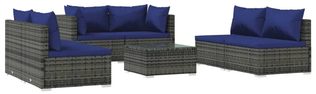 vidaXL 7-delige Loungeset met kussens poly rattan grijs