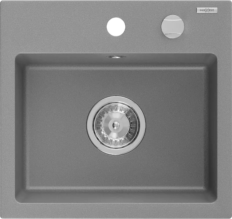 Mexen Milo granieten gootsteen 1-komor 435 x 410 mm, grijs, sifon chroom - 6505441000-71