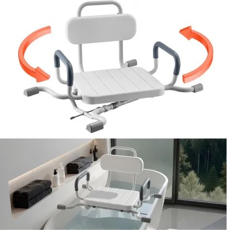 VEVOR draaibare douchestoel met armleuningen en rugleuning, draagvermogen tot 100 kg, draaibare badstoel voor douchecabine, verstelbare badstoel voor senioren en mensen met een beperking