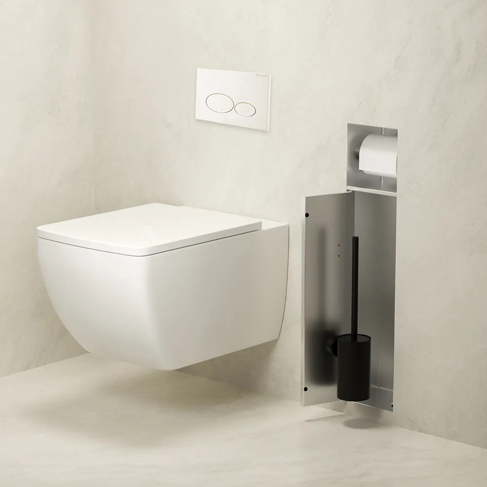 Mueller Round inbouw toiletrol en borstelhouder betegelbaar RVS