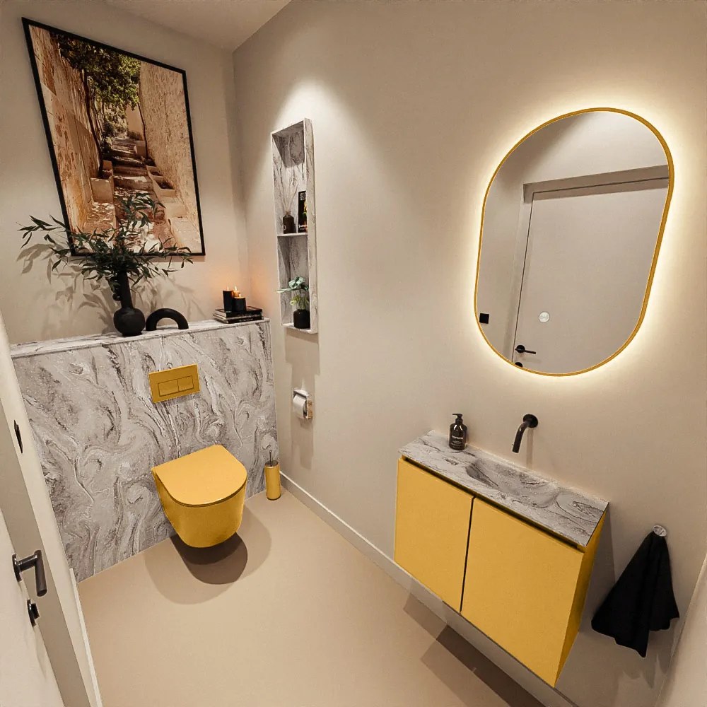 Mondiaz Ture DLux toiletmeubel 60cm ocher met wastafel glace rechts zonder kraangat