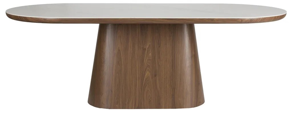 Ovale Eettafel Walnoot En Wit Marmer - 200 X 90cm.