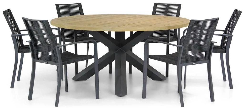 Tuinset Ronde Tuintafel 6 personen 160 cm Rope Grijs Santika Furniture Santika
