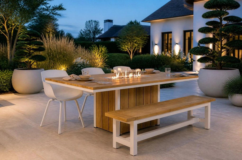 Tuinset 6 personen 220 cm Kunststof /Aluminium/teak Wit Lifestyle Garden Furniture Salina/Los