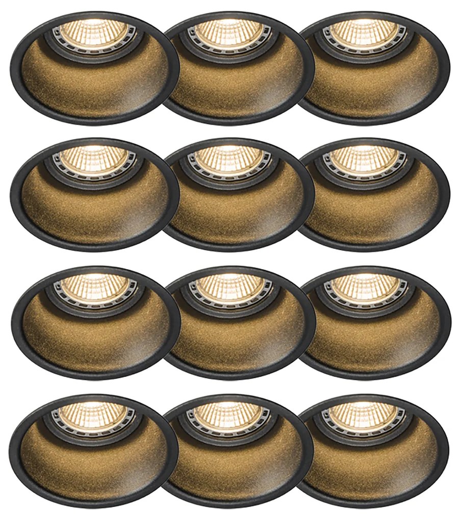 Set van 12 moderne inbouwspots zwart - Dept