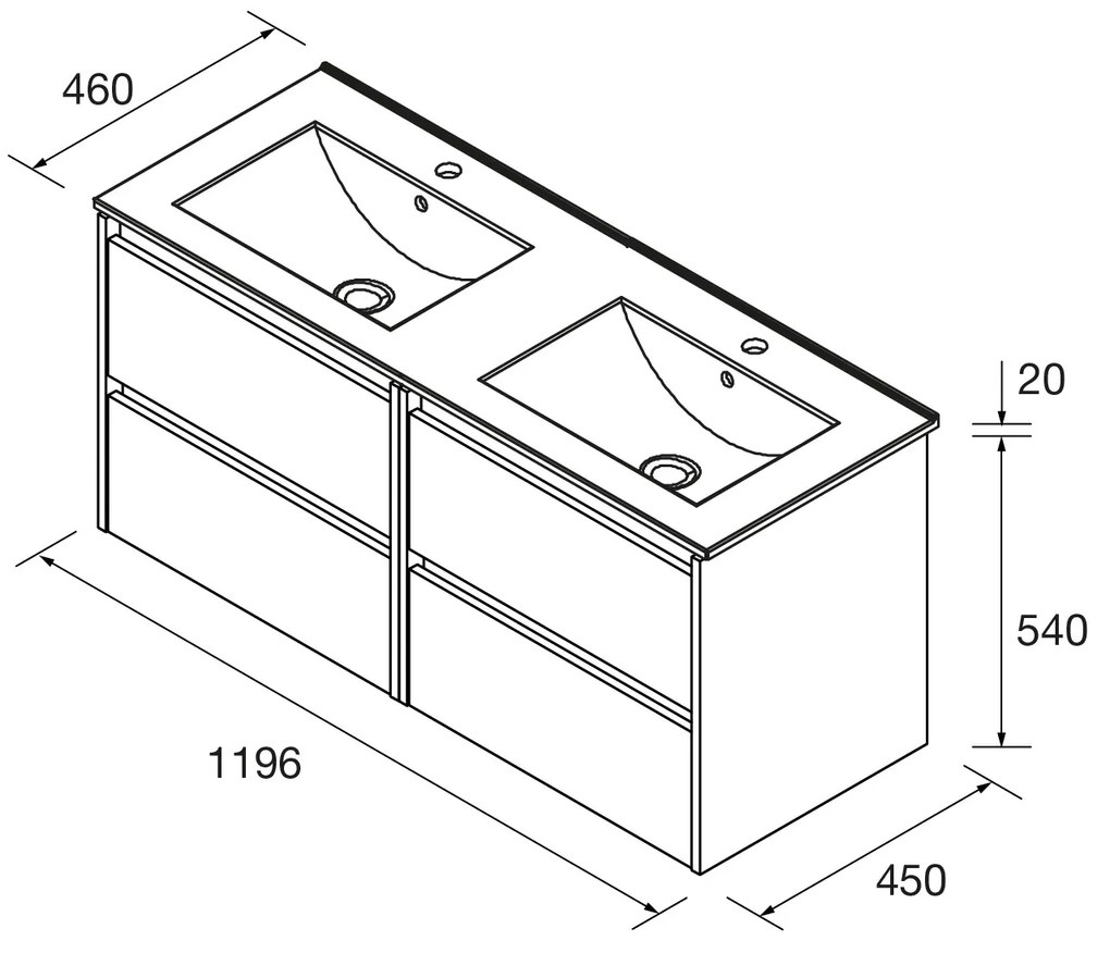 Muebles Project badmeubel 120cm met 4 lades en wastafel zwart mat