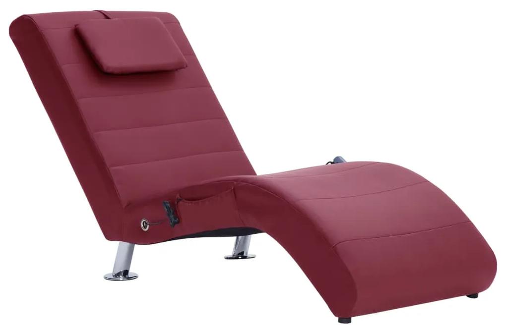 vidaXL Massage chaise longue met kussen kunstleer wijnrood