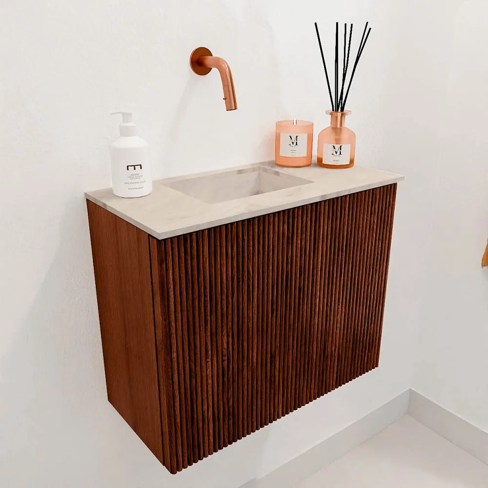 Mondiaz Joya DLux 50cm toiletmeubel ruby met wastafel faye links zonder kraangat frappe
