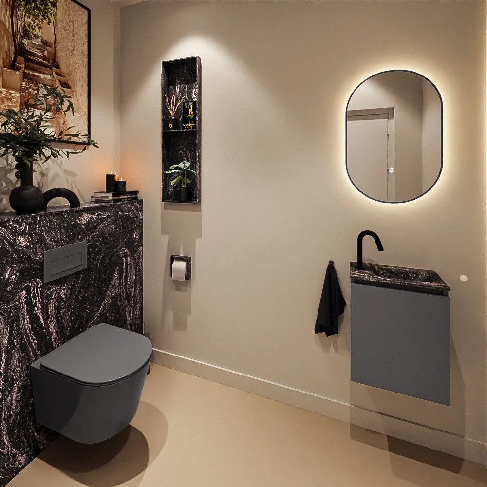 Mondiaz Ture DLux toiletmeubel 40cm dark grey met wastafel lava rechts met kraangat