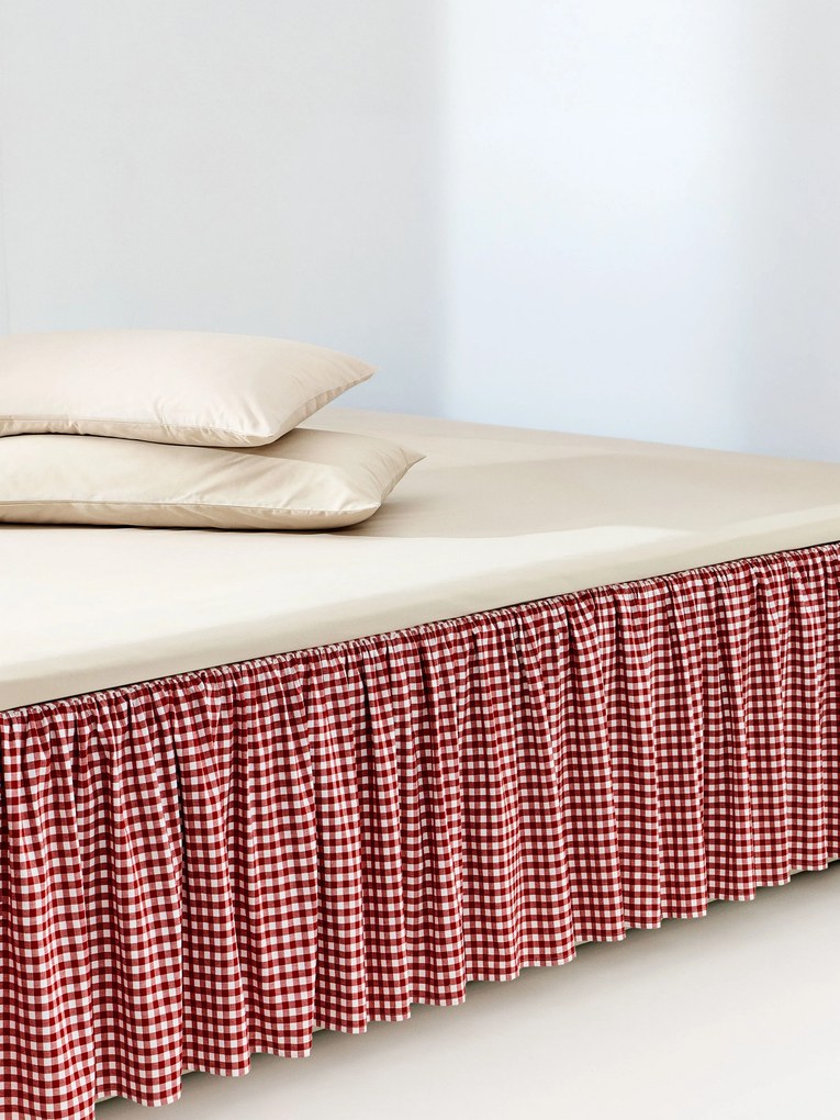 Geruite katoenen bedskirting Twyla met franjes