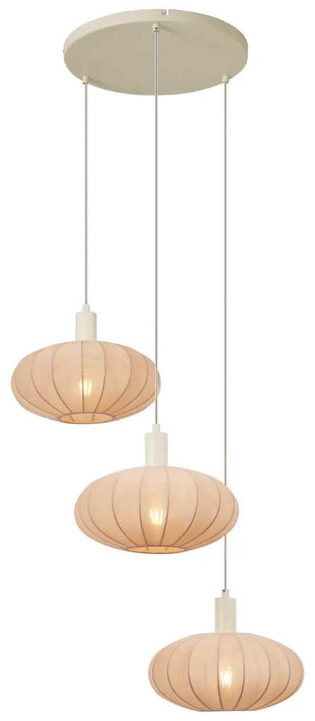 Japandi hanglamp beige met stoffen kap 3-lichts - BidaJapandi E27 Scandinavisch rond Binnenverlichting Lamp