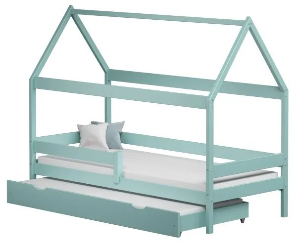 Peuter Turkoois Canopy House-vormig eenpersoonsbed met onderschuifbed - Betty 5056231770828 Children's Beds Home, 140x80, Schuimmatras van 9 cm Childr