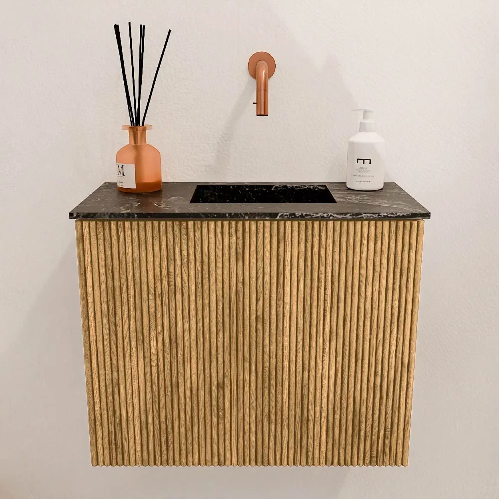 Mondiaz Joya DLux 50cm toiletmeubel oak met wastafel faye rechts zonder kraangat lava