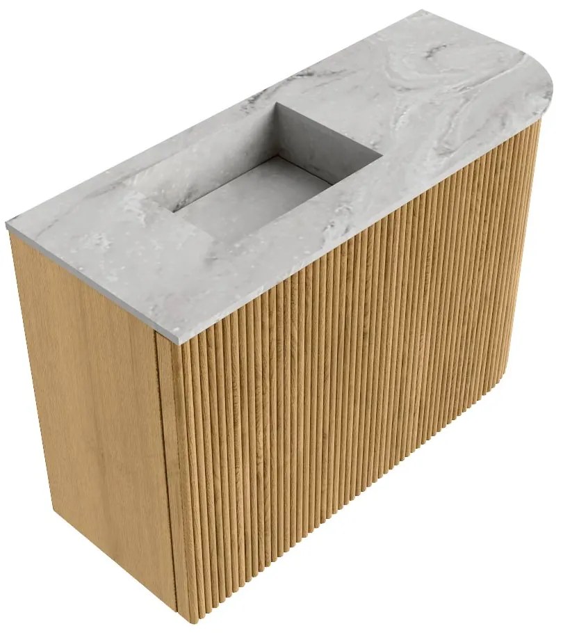 Mondiaz Joya DLux 60cm toiletmeubel ronding rechts oak met wastafel faye links zonder kraangat glace