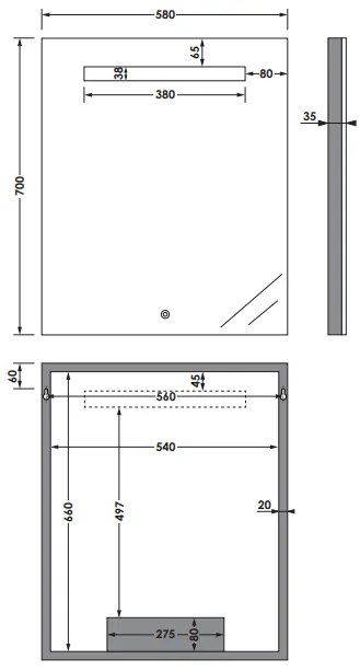 Sanituba Light spiegel 60x70 met LED verlichting Aluminium Geborsteld