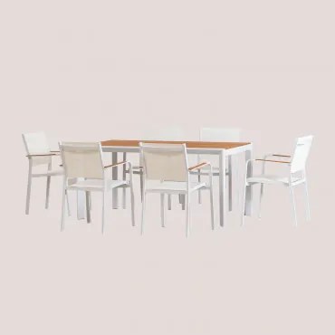 Rechthoekige Eettafelset 160x90 Cm Van Archer Classic Eucalyptus Hout En 6 Stapelbare Tuinstoelen Van Aluminium Archer Gardenia Wit - Sklum