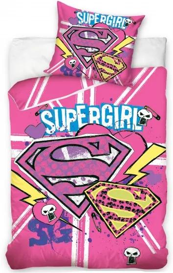 Dekbedovertrek Supergirl embleem roze 160 x 200 cm