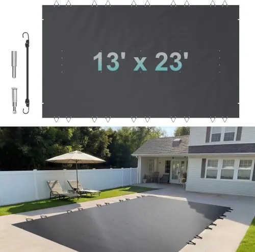 VEVOR Zwembadafdekking met Charcoal Afmeting 4 x 7 m Afdekking voor Buitenzwembad Zwembadafmetingen 3,7x6,7 m Zwembad Afdekzeil, Rechthoekige Afdekking van Ingegraven Zwembad voor Home, Garden, Hotel