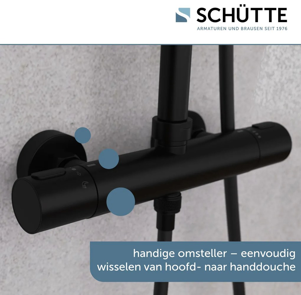 Schutte Aquaduct regendoucheset met thermostatische kraan zwart mat