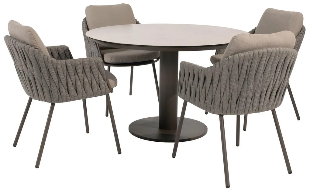 Taste by 4 Seasons Cannes tuinset terre met Sarah tafel Ø 120 cm Tuinset bruin weerbestendig
