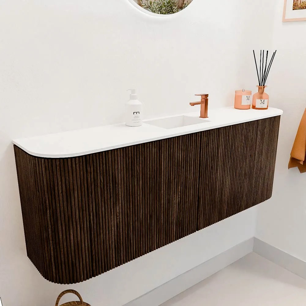 Mondiaz Joya 115cm toiletmeubel ronding links/rechts walnut met wastafel faye midden 1 kraangat talc