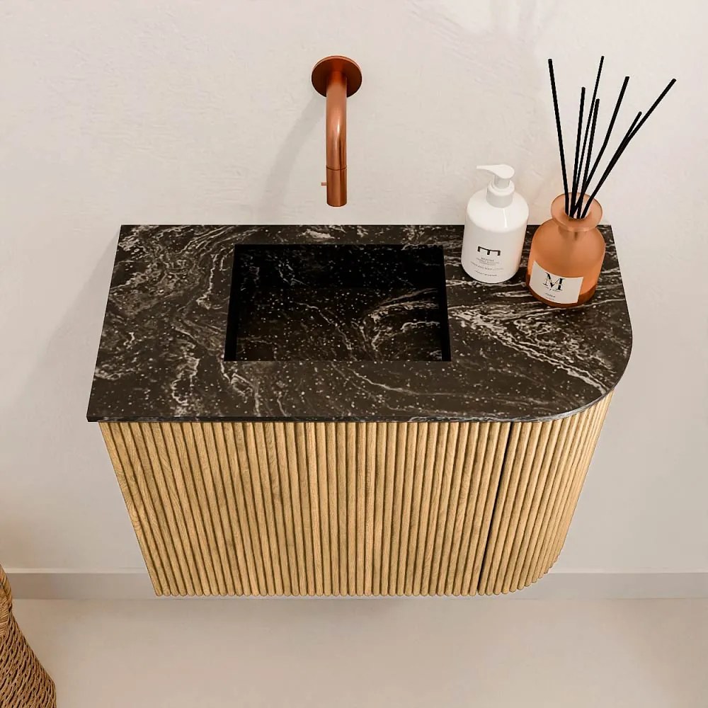 Mondiaz Joya DLux 50cm toiletmeubel ronding rechts oak met wastafel faye links zonder kraangat lava