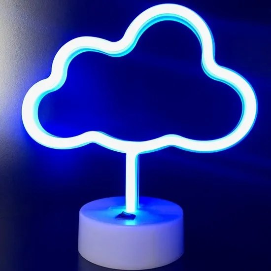 LED Neon Tafellamp "Wolk", Op Batterijen en USB, 22x10x23cm, Blauw