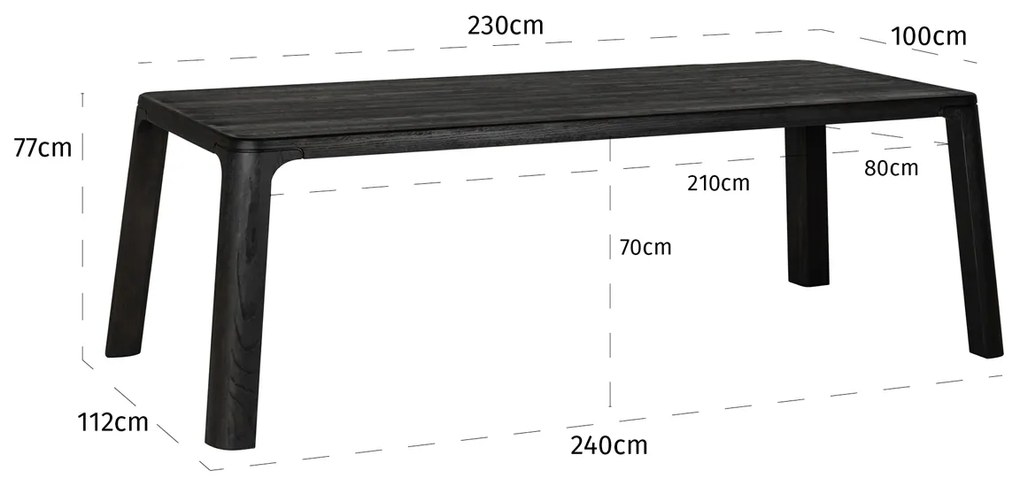 Zwart Eiken Eettafel - 240 X 112cm.