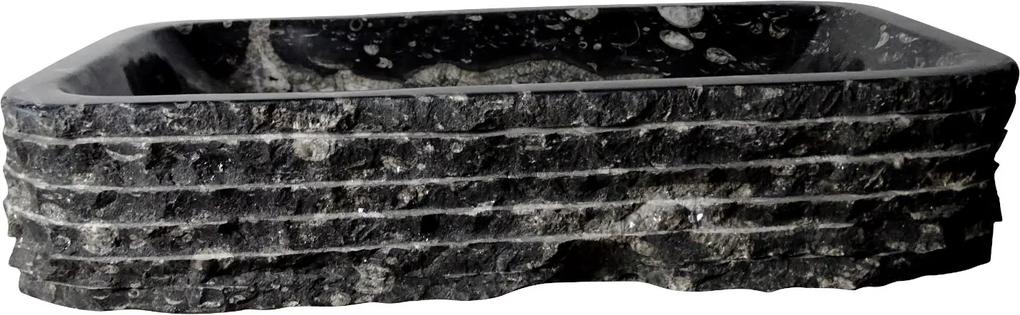 Zwart marmeren waskom | Eeuwenoud Orthoceras Fossiel | 34 x 59 x 12 cm