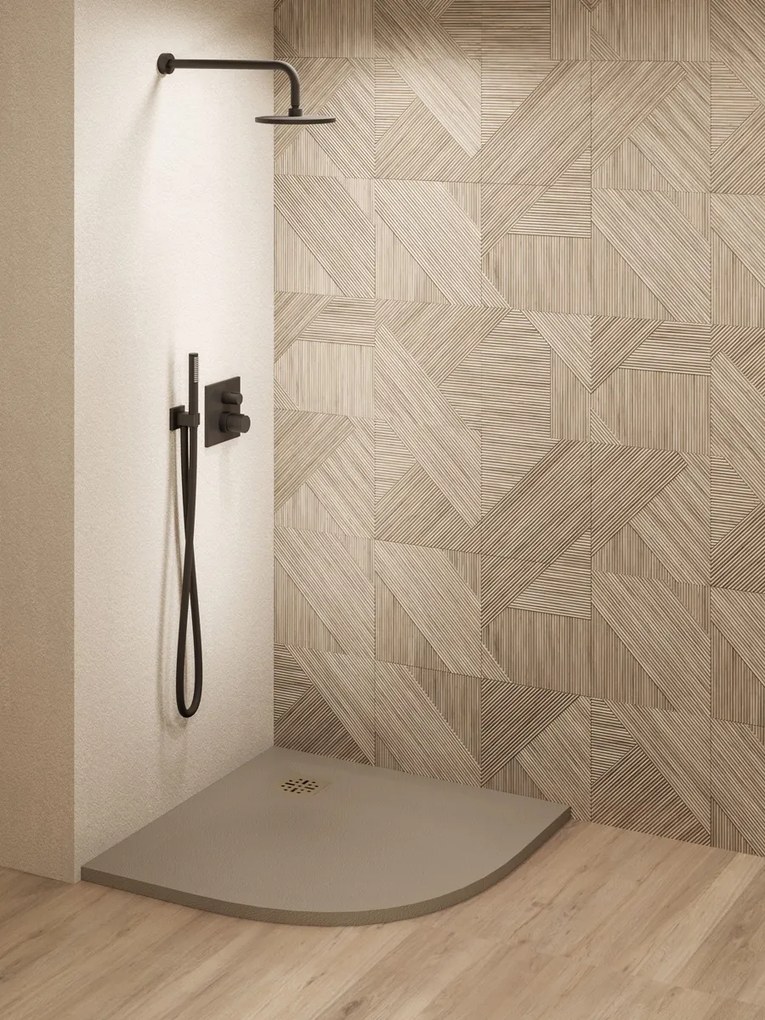 Saniclear Torno kwartronde douchebak 90x90cm met stone finish cappuccino