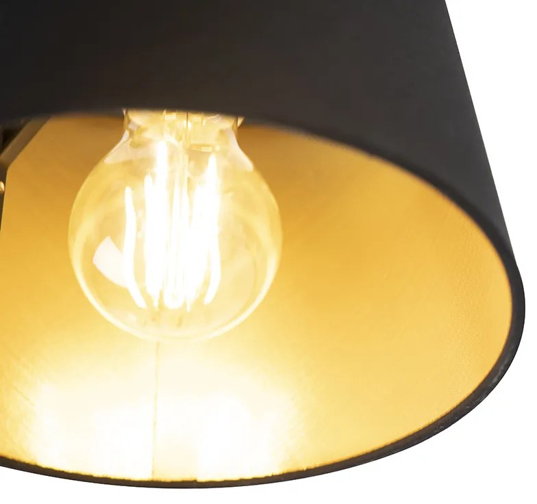 Stoffen Plafondlamp met katoenen kap zwart met goud 20 cm - Combi zwart Klassiek / Antiek E27 rond Binnenverlichting Lamp