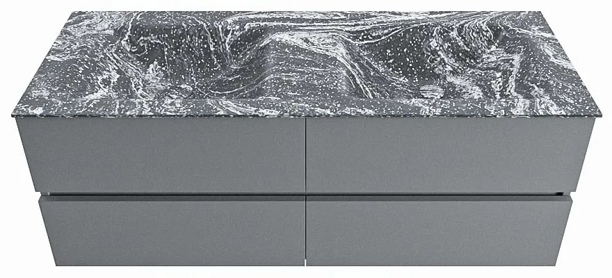 Mondiaz Vica DLux badmeubel 130cm plata 4 lades met wastafel lava dubbel zonder kraangat