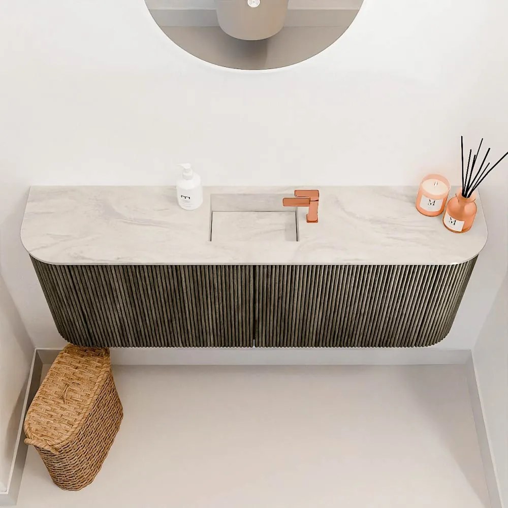 Mondiaz Joya DLux 115cm toiletmeubel ronding links/rechts shadow met wastafel faye midden 1 kraangat ostra