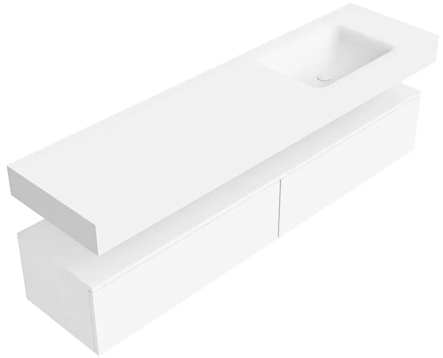 Zaro Alan badmeubel 180cm talc 2 lades met vrijhangende wastafel cloud rechts 1 kraangat talc