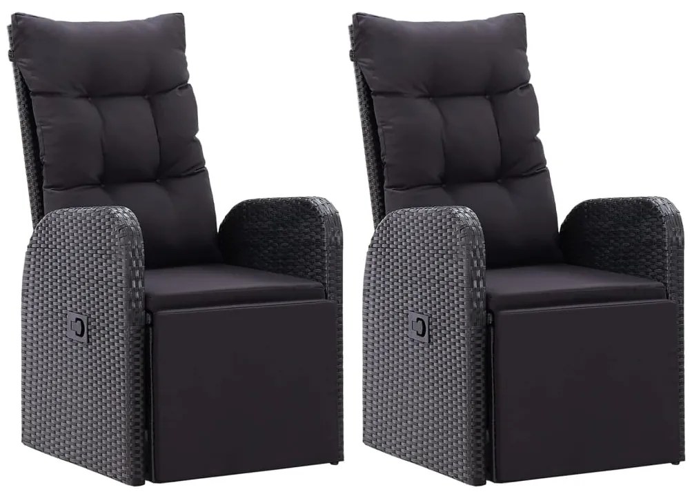 vidaXL Tuinstoelen 2 st verstelbaar met kussens poly rattan zwart