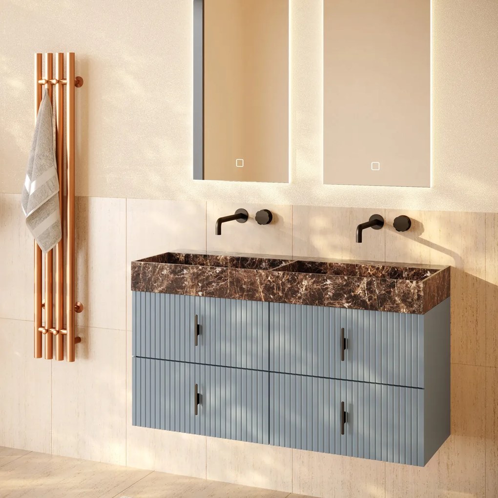 Muebles Murcia badmeubel ribbelfront 120cm baby blauw met Dark Emperador wastafel zonder kraangaten