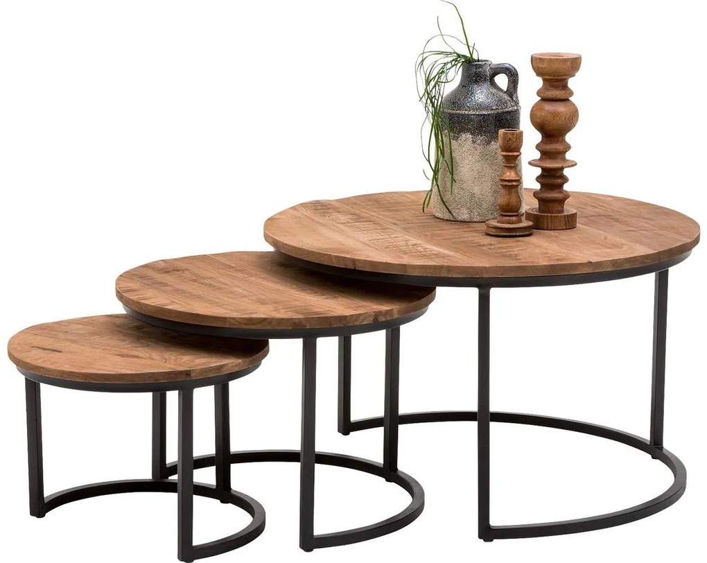 Goossens Salontafel Zida Xl rond, hout mango bruin, urban industrieel, 73 x 44 x 73 cm