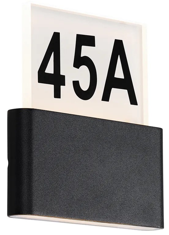 Buiten wandlamp zwart incl. LED met huisnummers IP54 - Kandi