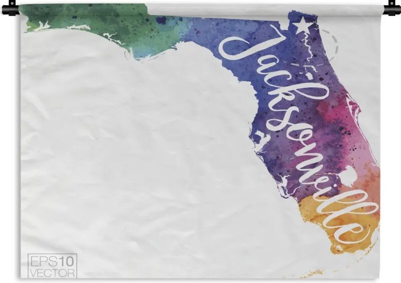 Wandkleed Jacksonville illustratie - Kleurrijke illustratie van de staat Florida met de stadsnaam Jacksonville Wandkleed katoen 180x135 cm - Wandtapijt met foto
