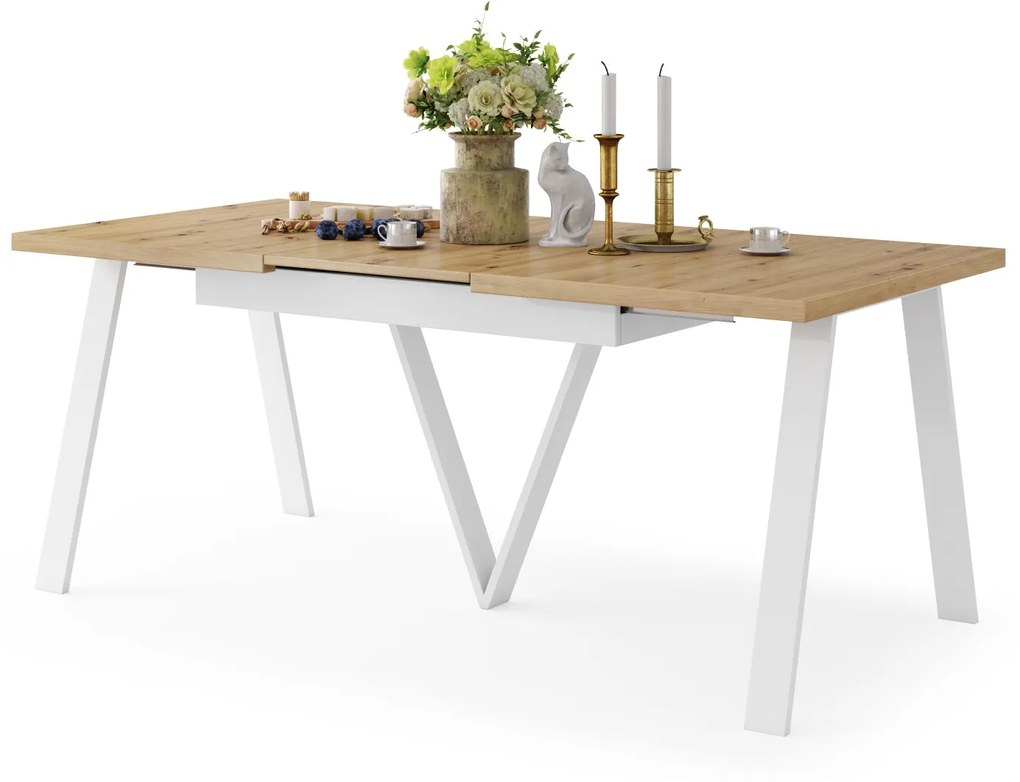 AVERY eik Artisan / onderkant wit - LOFT/INDUSTRIËLE TAFEL VOOR WOONKAMER / EETKAMER UITKLAPBAAR TOT 330 cm!