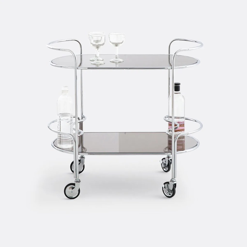 Dressoir van gerookt glas en verchroomd staal Vincenzo