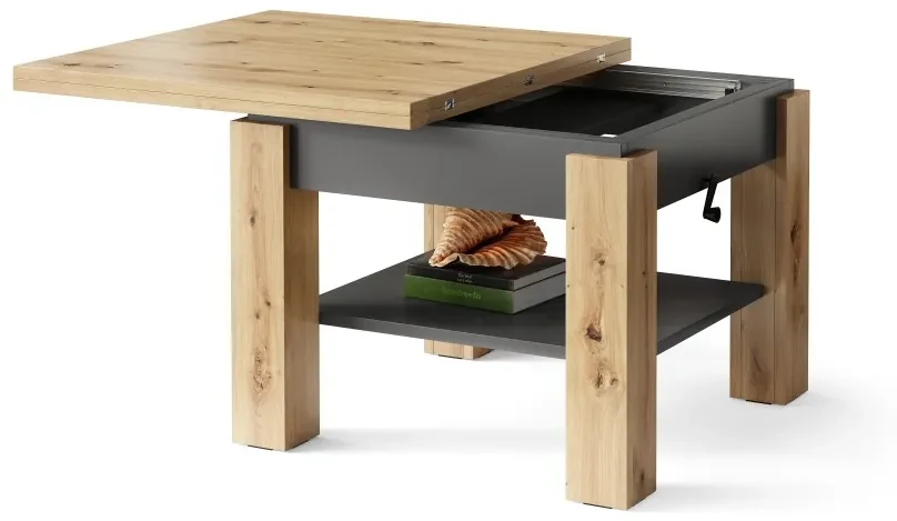 CLEO artisan eiken/antraciet, uitschuifbare salontafel