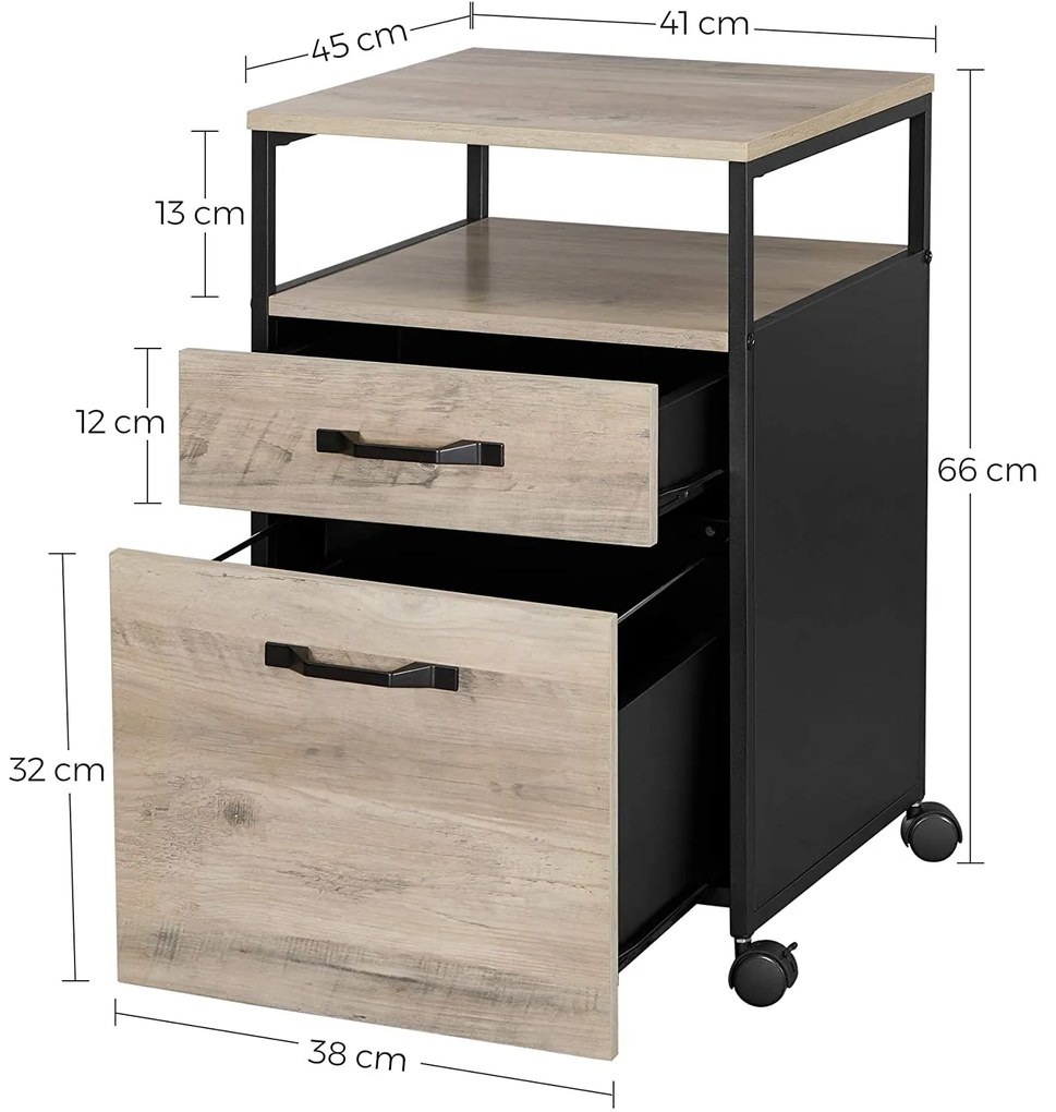 Nancy's Ladeblok Industrieel - Ladeblokken - Rolcontainer met Slot - 2 Lades - 41 x 45 x 66 cm
