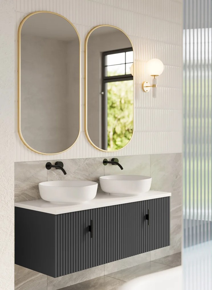 Muebles Ezra badmeubel ribbelfront 120cm antraciet mat met wit toppaneel zonder waskom