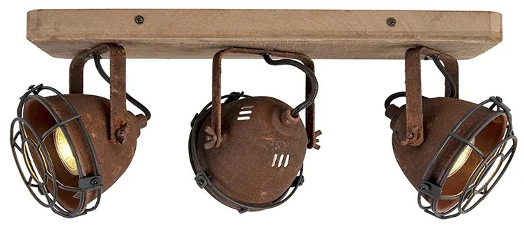 Industriële spot roestbruin met hout kantelbaar 3-lichts - Gina