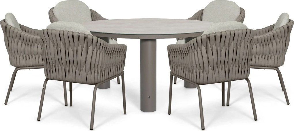 Tuinset Ronde Tuintafel 6 personen 150 cm Rope Taupe  Santika Furniture Santika