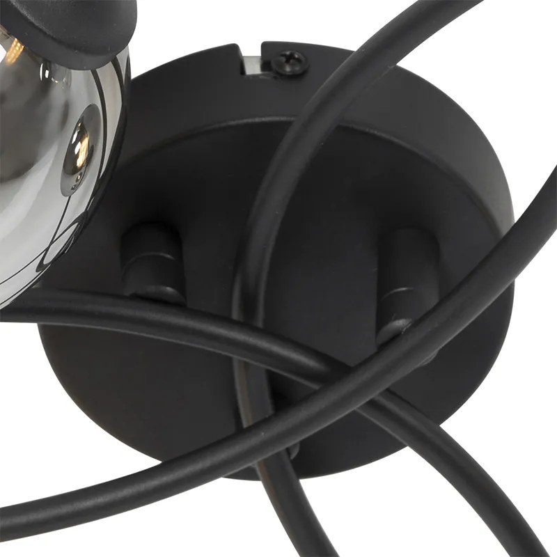Moderne plafondlamp zwart 6-lichts met smoke glas - Athens
