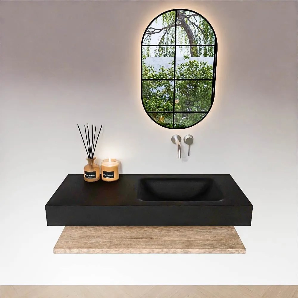 Zaro Alan badmeubel 110cm met planchet washed oak en vrijhangende wastafel cloud rechts zonder kraangat urban