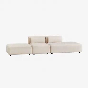 2-delige Modulaire Bank Met Chaise Longue Rechts En Fogler Poef Corduroy Beige – Linnen - Sklum