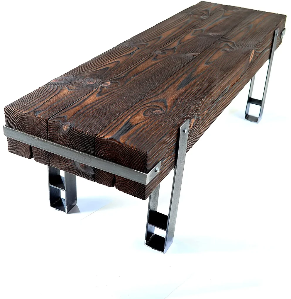 CHYRKA® Bank LBR Zitting Massief Hout BRODY Loft Vintage Bar Industrieel Design Handgemaakt Hout Metaal